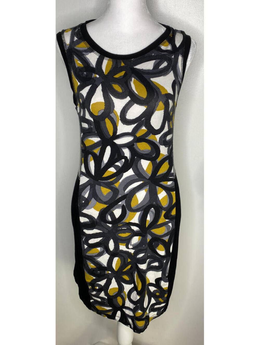 Trina Turk Size S Jersey Knit Bodycon Black Dress Art To Wear Office Graffiti